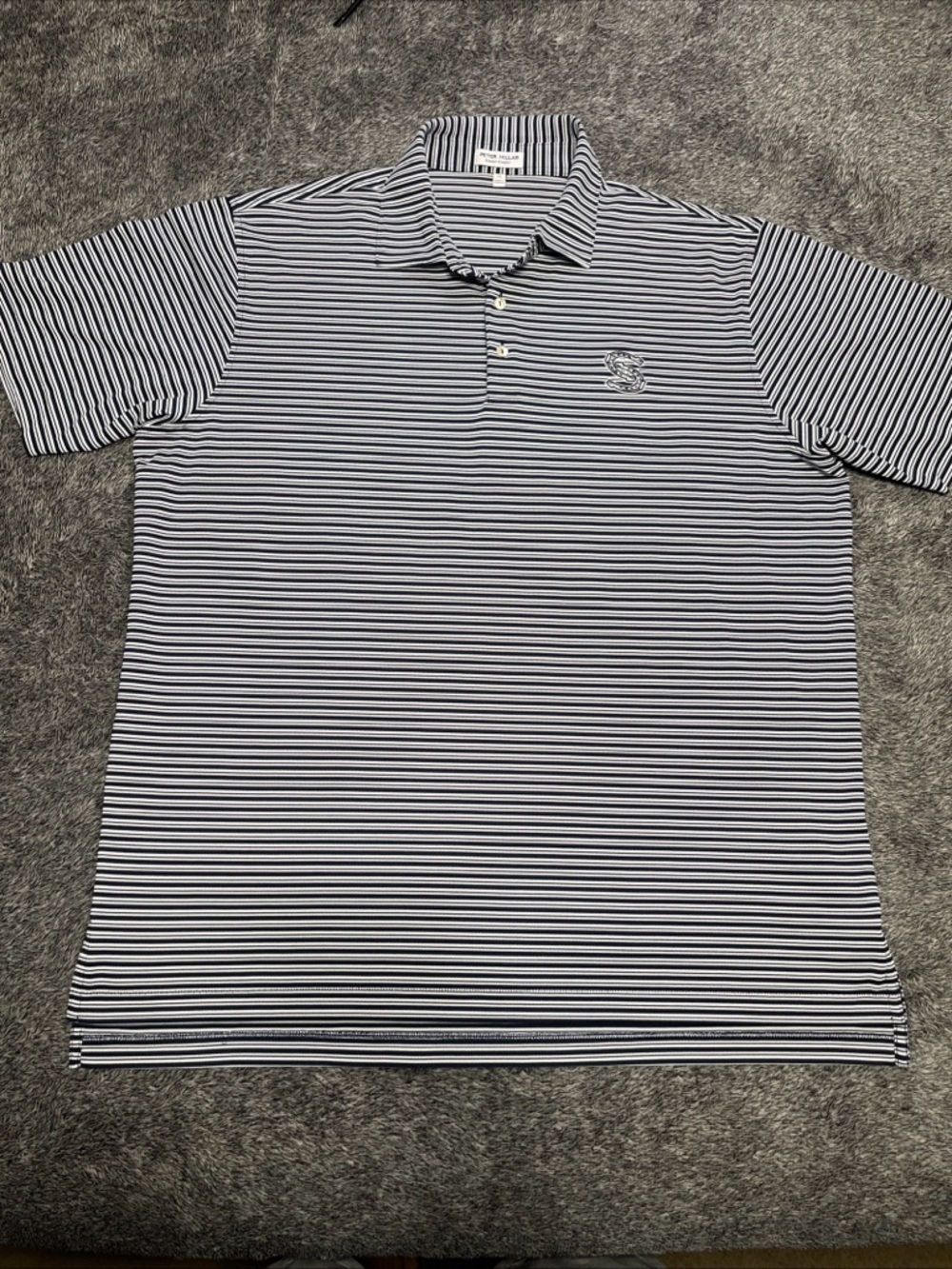 Peter Millar Summer Comfort Polo Men XL Sherwood Country Club Navy Stripe Hales